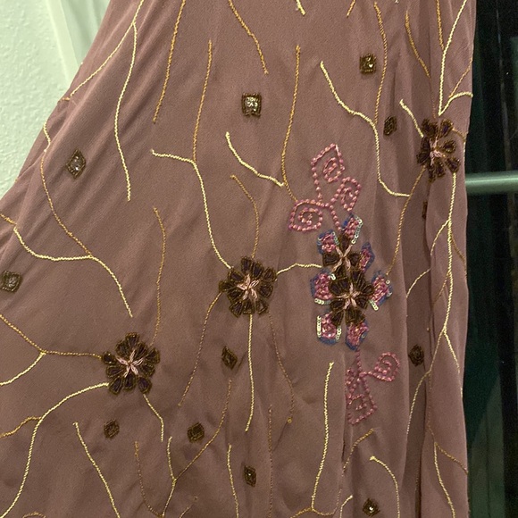 Vintage 90’s Y2K midi slip dress beaded embroidered mauve purple floral - Picture 9 of 11